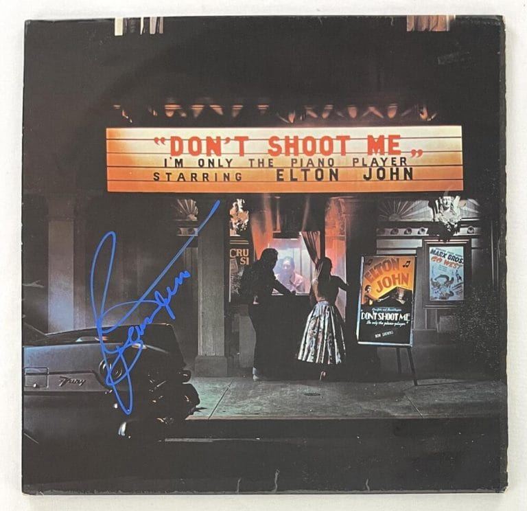 BERNIE TAUPIN SIGNED AUTOGRAPH ALBUM RECORD DON’T SHOOT ME PIANO PLAYER JSA COA COLLECTIBLE MEMORABILIA