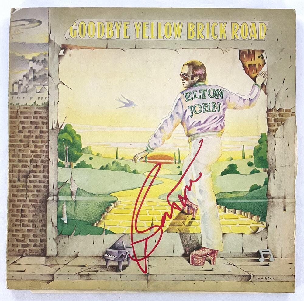 Bernie Taupin Signed Autograph Album Record LP Elton John Yellow Brick Road  JSA