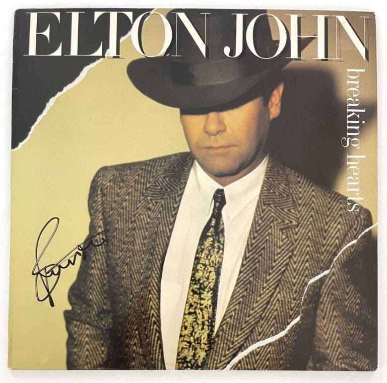 BERNIE TAUPIN SIGNED AUTOGRAPH ALBUM VINYL RECORD ELTON JOHN BREAKING HEARTS JSA COLLECTIBLE MEMORABILIA