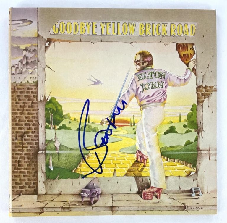 BERNIE TAUPIN SIGNED AUTOGRAPH RECORD ELTON JOHN GOODBYE YELLOW BRICK ROAD JSA COLLECTIBLE MEMORABILIA