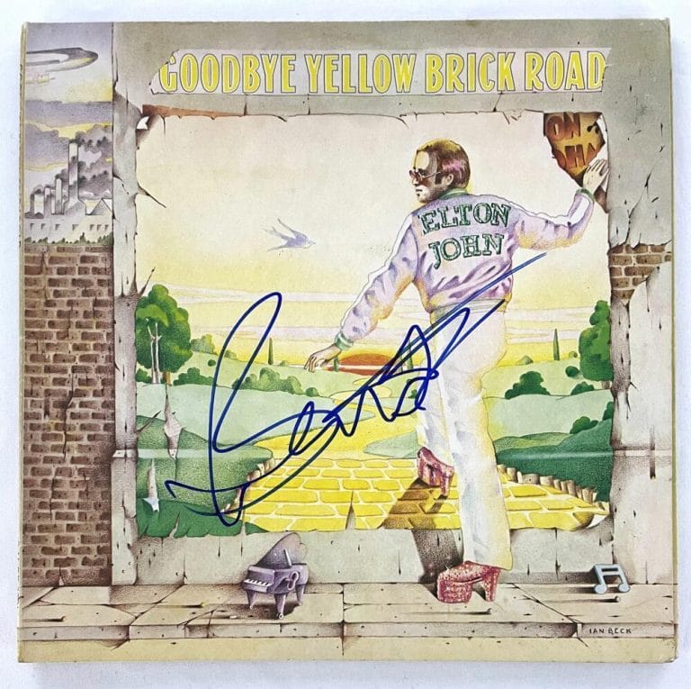 BERNIE TAUPIN SIGNED AUTOGRAPH VINYL LP ELTON JOHN GOODBYE YELLOW BRICK ROAD JSA COLLECTIBLE MEMORABILIA