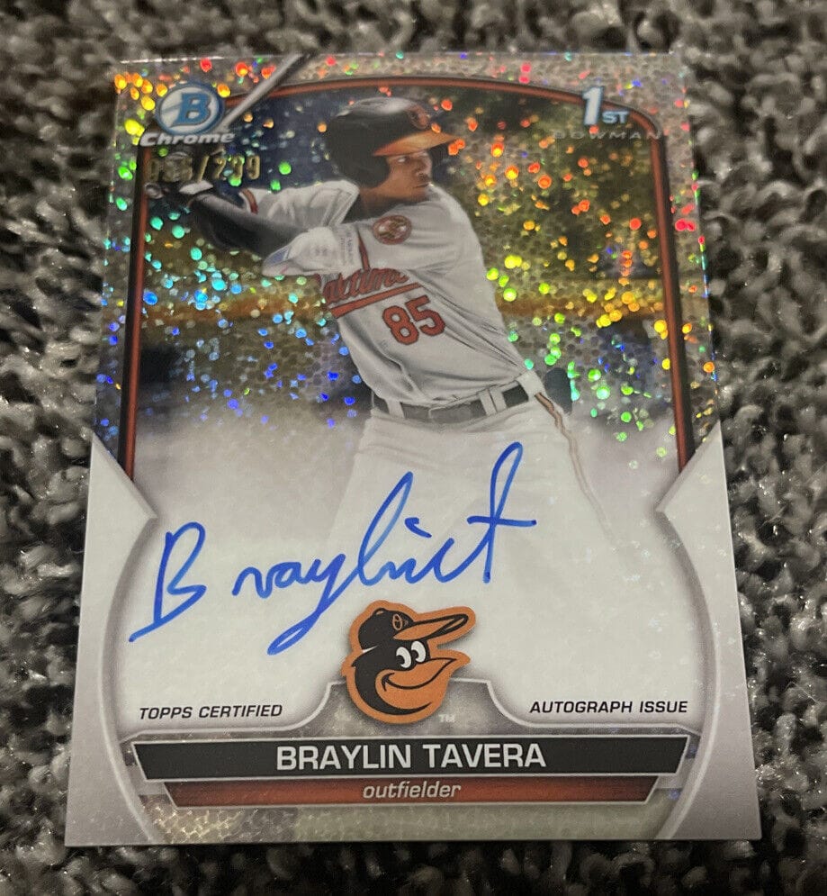 Braylin Tavera 2023 Bowman Chrome Speckle Sparkle Auto /299 Orioles 
