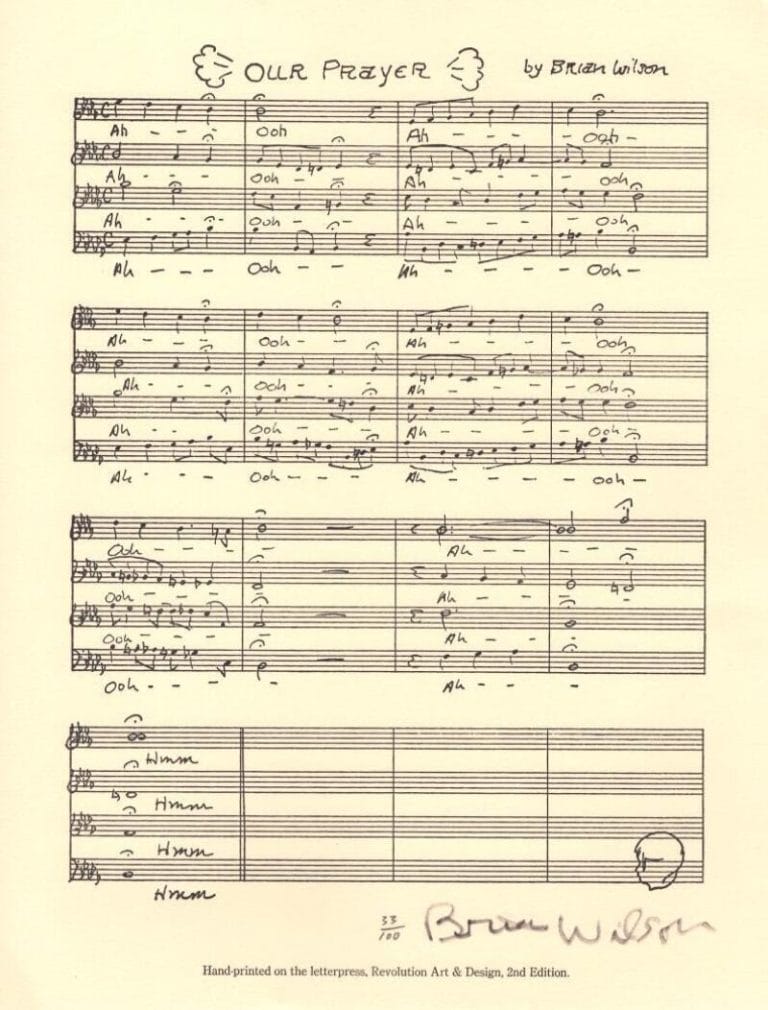 BRIAN WILSON THE BEACH BOYS SIGNED AUTOGRAPH OUR PRAYER SHEET MUSIC BECKETT COA COLLECTIBLE MEMORABILIA