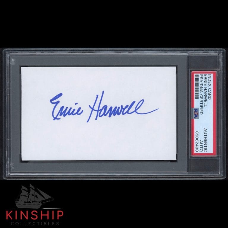 BROADCASTER ERNIE HARWELL SIGNED 3×5 INDEX CARD PSA DNA SLAB HOF AUTO C2030
 COLLECTIBLE MEMORABILIA