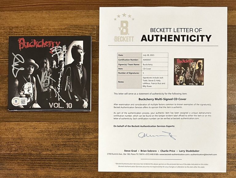 BUCKCHERRY FULL BAND SIGNED AUTOGRAPHED VOLUME 10 CD BECKETT BAS COA CERTIFIED COLLECTIBLE MEMORABILIA
