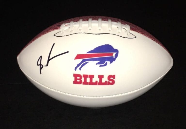 BUFFALO BILLS SHAQ LAWSON SIGNED AUTOGRAPHED LOGO FOOTBALL COA! GO BILLS
 COLLECTIBLE MEMORABILIA