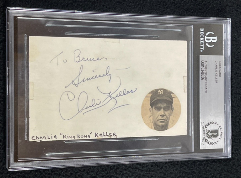 CHARLIE KELLER SIGNED INDEX CARD BECKETT CERTIFIED NEW YORK YANKEES COLLECTIBLE MEMORABILIA