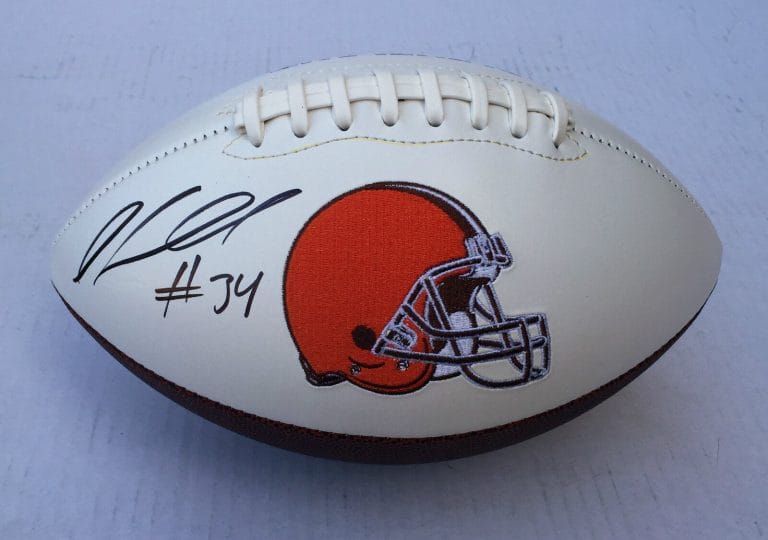 CLEVELAND BROWNS #34 ISAIAH CROWELL SIGNED AUTOGRAPHED LOGO FOOTBALL COA!
 COLLECTIBLE MEMORABILIA