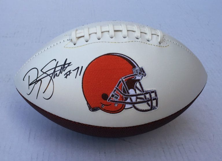 CLEVELAND BROWNS #71 DANNY SHELTON SIGNED AUTOGRAPHED LOGO FOOTBALL COA! DROY
 COLLECTIBLE MEMORABILIA