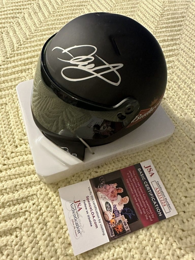 DALE EARNHARDT JR NASCAR SIGNED MINI HELMET AUTO 1/2 SCALE JSA AUTHENTICATED COA
 COLLECTIBLE MEMORABILIA