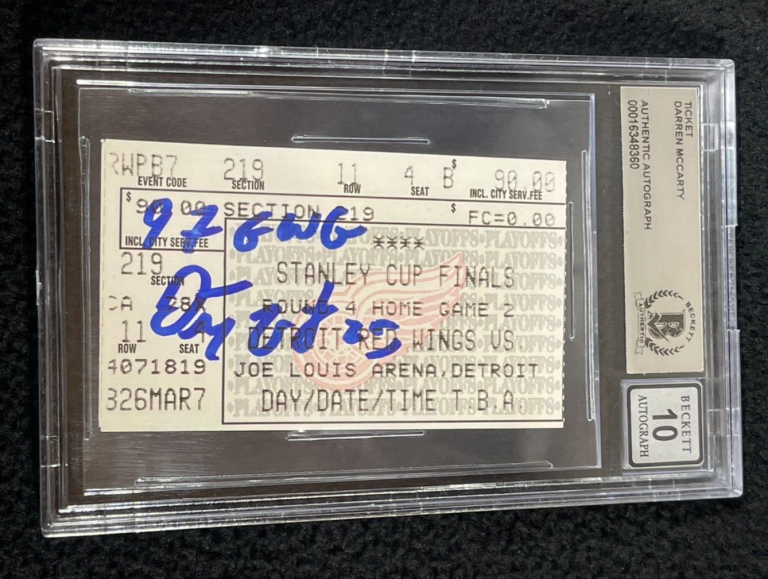 DARREN MCCARTY SIGNED RED WINGS 1997 CUP GAME 4 TICKET STUB BECKETT CERTIFIED COLLECTIBLE MEMORABILIA