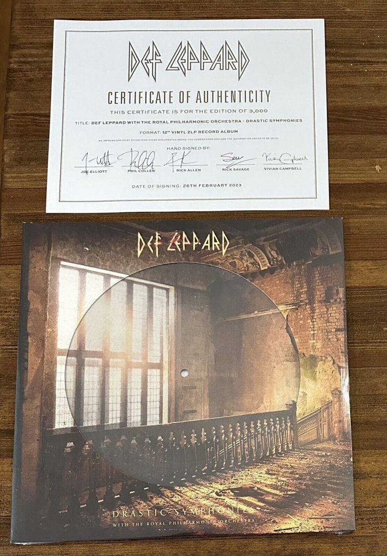 DEF LEPPARD DRASTIC SYMPHONIES LP VINYL PICTURE DISC AUTOGRAPHED SIGNED COA COLLECTIBLE MEMORABILIA