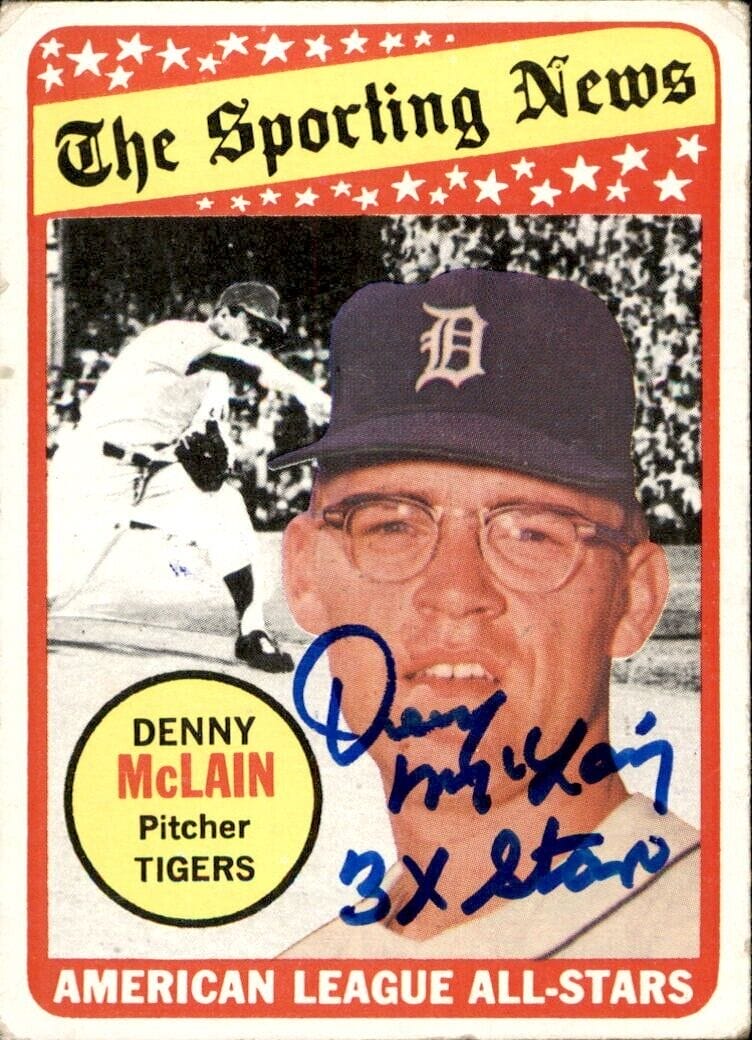 DENNY MCLAIN SIGNED & INSCRIBED 1969 TOPPS PUZZLE PIECE CARD #433 DETROIT TIGERS
 COLLECTIBLE MEMORABILIA