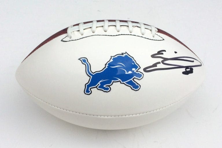 DETROIT LIONS #85 ERIC EBRON SIGNED AUTOGRAPHED LOGO FOOTBALL COA! PROOF
 COLLECTIBLE MEMORABILIA