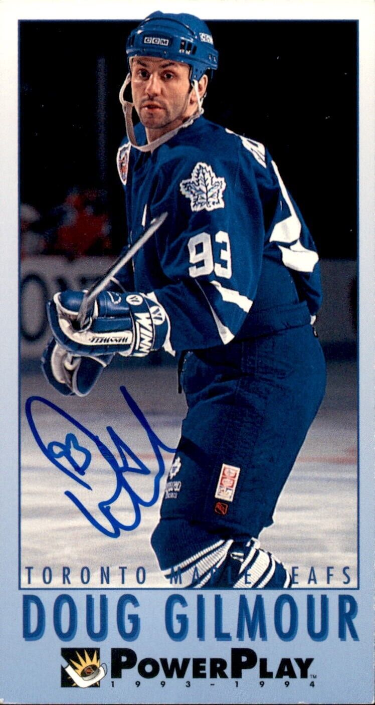 DOUG GILMOUR SIGNED 1993/94 FLEER POWER PLAY CARD #244 TORONTO MAPLE LEAFS COLLECTIBLE MEMORABILIA