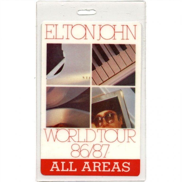 ELTON JOHN 1986 CONCERT TOUR VINTAGE ALL ACCESS LAMINATED BACKSTAGE PASS
 COLLECTIBLE MEMORABILIA