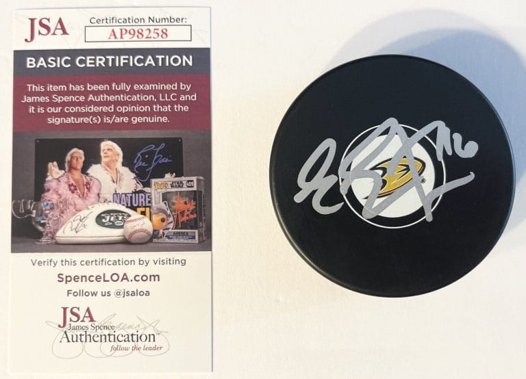 EMERSON ETEM SIGNED AUTOGRAPHED ANAHEIM DUCKS LOGO HOCKEY PUCK JSA COA COLLECTIBLE MEMORABILIA