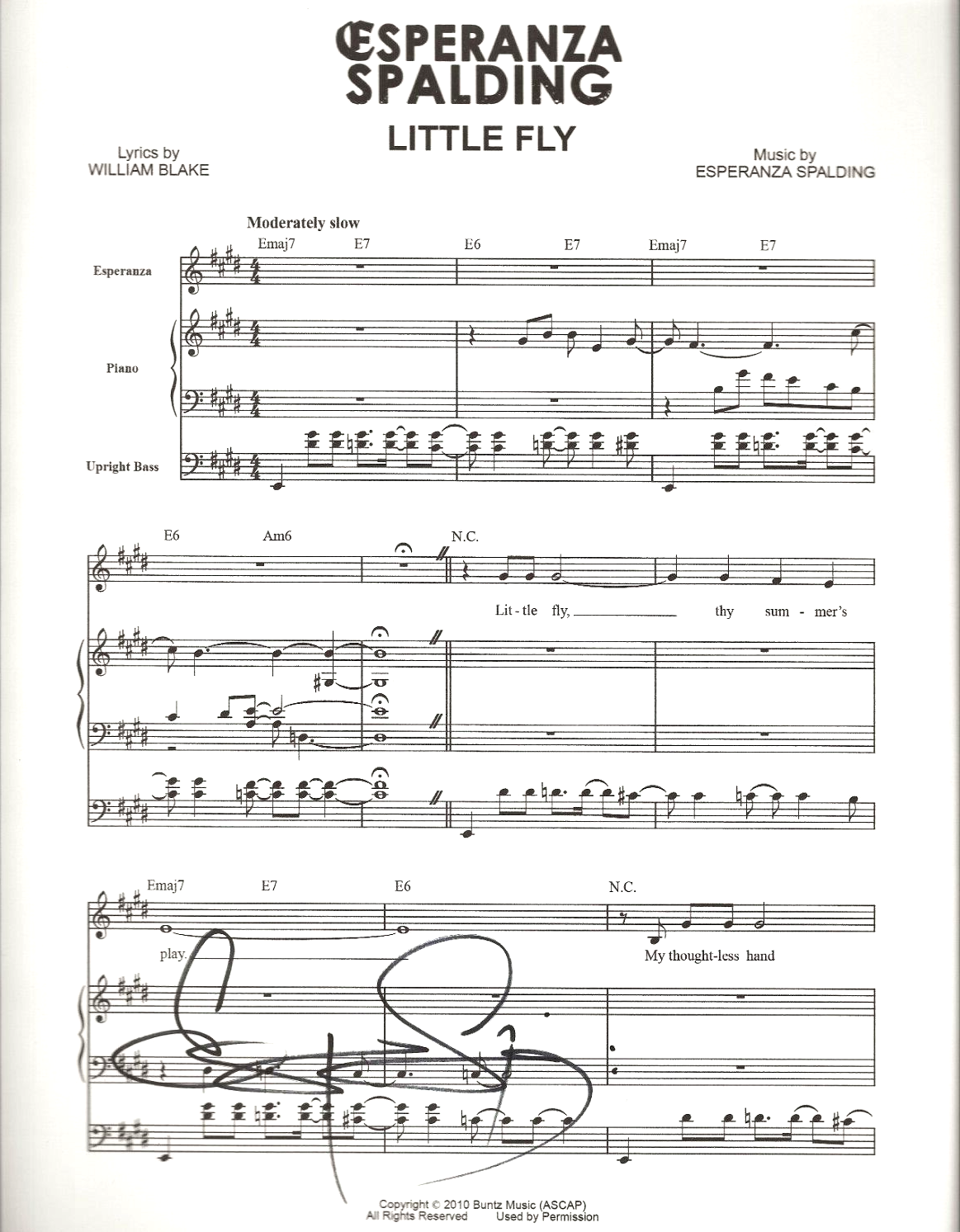 Esperanza Spalding REAL SIGNED Little Fly Sheet Music COA Autographed Jazz
