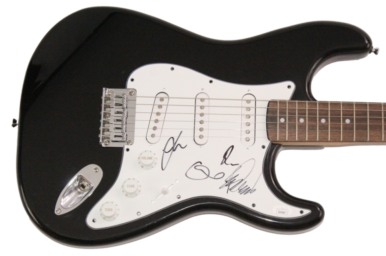 GLASS ANIMALS FULL BAND SIGNED AUTOGRAPH BLACK FENDER ELECTRIC GUITAR W/ JSA COA COLLECTIBLE MEMORABILIA