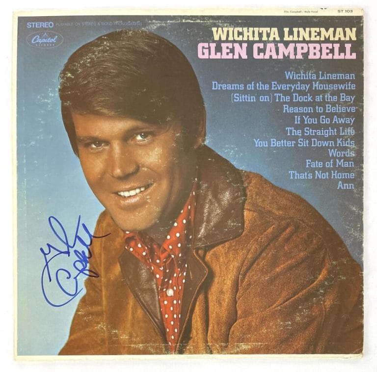 GLEN CAMPBELL SIGNED AUTOGRAPH ALBUM VINYL RECORD LP WICHITA LINEMAN BECKETT COA COLLECTIBLE MEMORABILIA