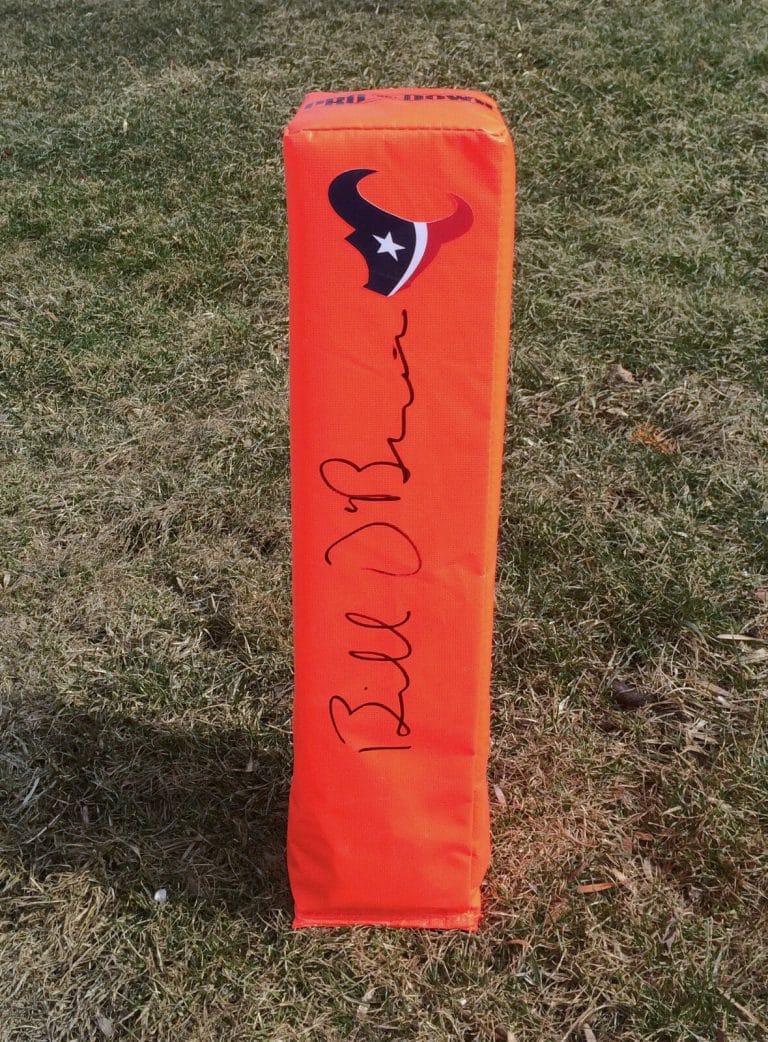 HOUSTON TEXANS BILL O’BRIEN SIGNED AUTOGRAPHED FOOTBALL PYLON COA!
 COLLECTIBLE MEMORABILIA