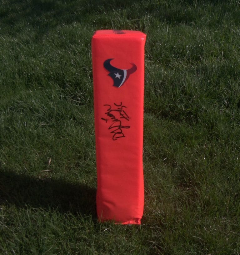 HOUSTON TEXANS DJ SWEARINGER SIGNED AUTOGRAPHED FOOTBALL PYLON COA! PROOF!
 COLLECTIBLE MEMORABILIA