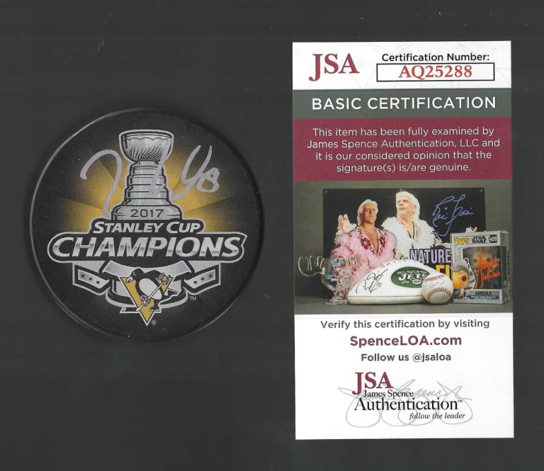 JAKE GUENTZEL SIGNED PITTSBURGH PENGUINS 2017 STANLEY CUP CHAMPIONS PUCK JSA COA COLLECTIBLE MEMORABILIA