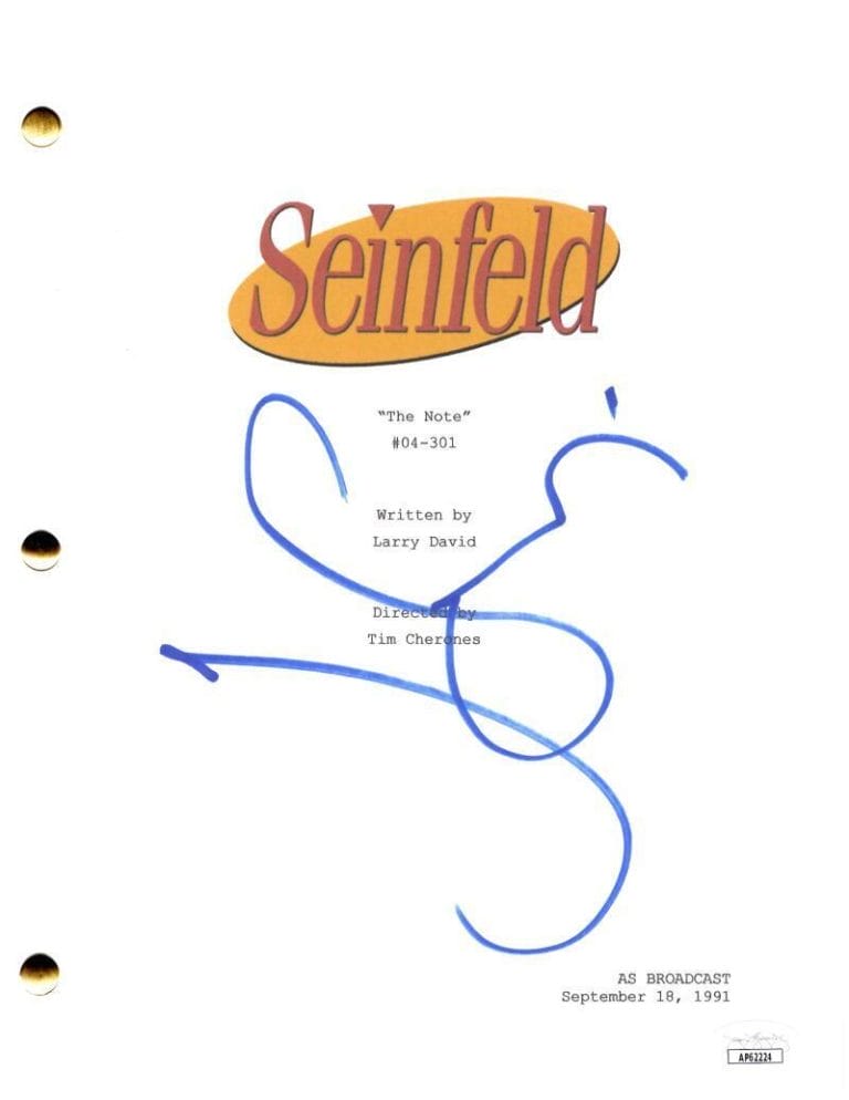 JERRY SEINFELD SIGNED AUTOGRAPH THE NOTE FULL EPISODE SCRIPT SCREENPLAY JSA COA COLLECTIBLE MEMORABILIA