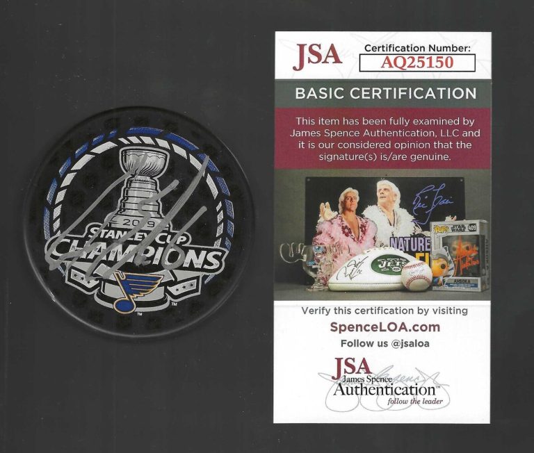 JOEL EDMUNDSON SIGNED ST LOUIS BLUES 2019 STANLEY CUP CHAMPIONS PUCK JSA COA COLLECTIBLE MEMORABILIA