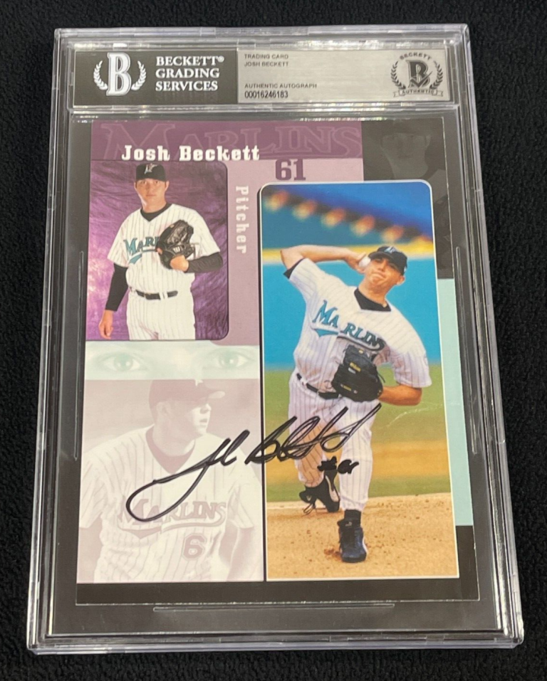 JOSH BECKETT SIGNED FLORIDA MARLINS TEAM ISSUES JUMBO CARD BECKETT BAS CERTIFIED COLLECTIBLE MEMORABILIA