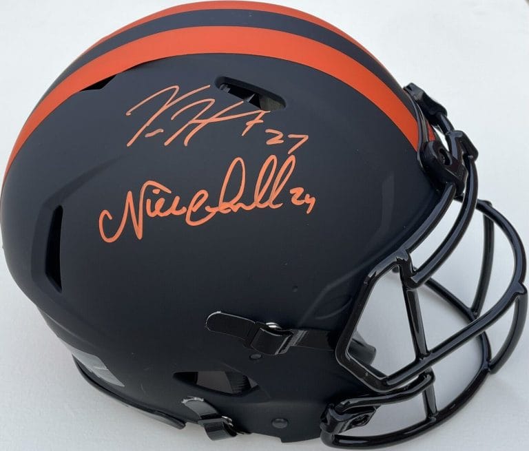 JSA BROWNS NICK CHUBB & KAREEM HUNT SIGNED F/S AUTHENTIC ECLIPSE FOOTBALL HELMET
 COLLECTIBLE MEMORABILIA