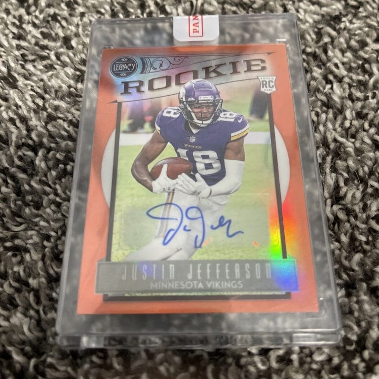 JUSTIN JEFFERSON 2020 CHRONICLES LEGACY ORANGE ROOKIE AUTO #5/35 VIKINGS COLLECTIBLE MEMORABILIA