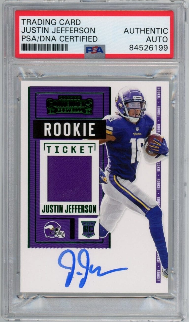 JUSTIN JEFFERSON SIGNED 2020 CONTENDERS ROOKIE TICKET CARD #RSV-JJE PSA/DNA AUTO
 COLLECTIBLE MEMORABILIA