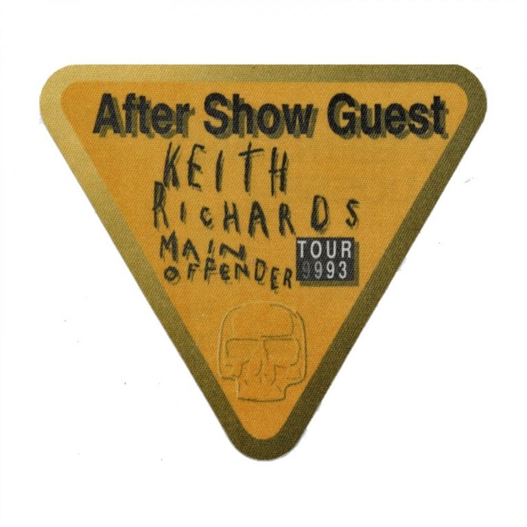 KEITH RICHARDS 1993 MAIN OFFENDER TOUR BAND GUEST BACKSTAGE PASS ROLLING STONES
 COLLECTIBLE MEMORABILIA