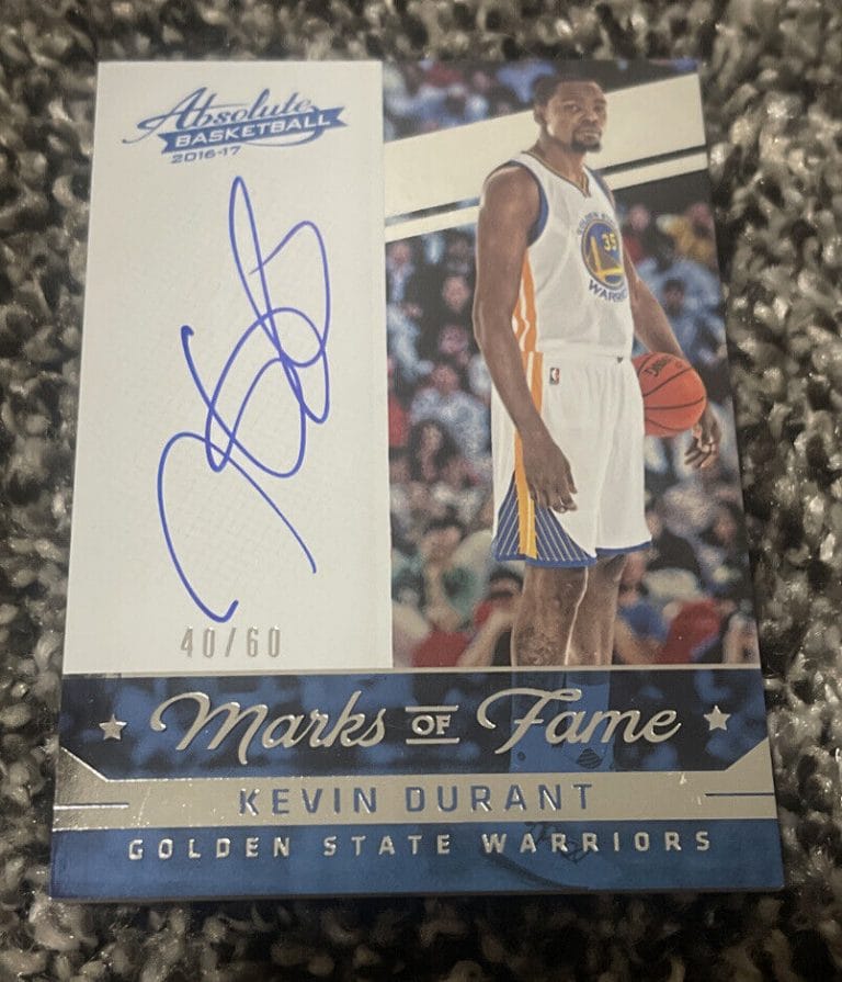 KEVIN DURANT 40/60 ON CARD AUTO MARKS OF FAME 2016-17 ABSOLUTE WARRIORS
 COLLECTIBLE MEMORABILIA