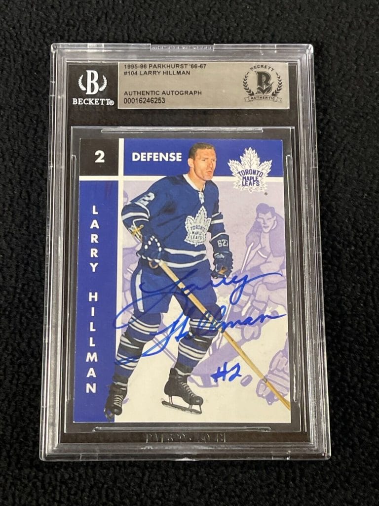 LARRY HILLMAN SIGNED 1995/96 PARKHURST ’66-67 CARD #104 BAS CERTIFIED LEAFS
 COLLECTIBLE MEMORABILIA