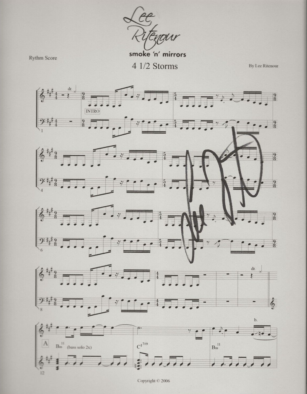 Lee Ritenour REAL hand SIGNED Smoke 'n' Mirrors 4 1/2 Storms Sheet Music COA