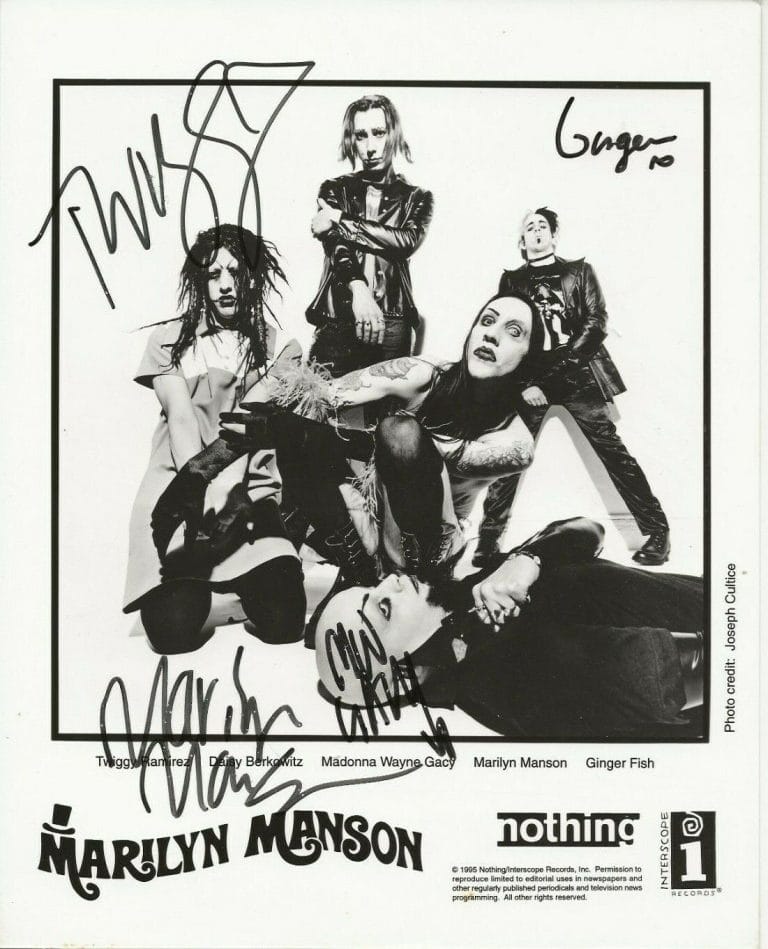 MARILYN MANSON & LUNACHICKS SIGNED ORIGINAL 1995 PROMO PHOTO JSA LOA AUTOGRAPHED COLLECTIBLE MEMORABILIA