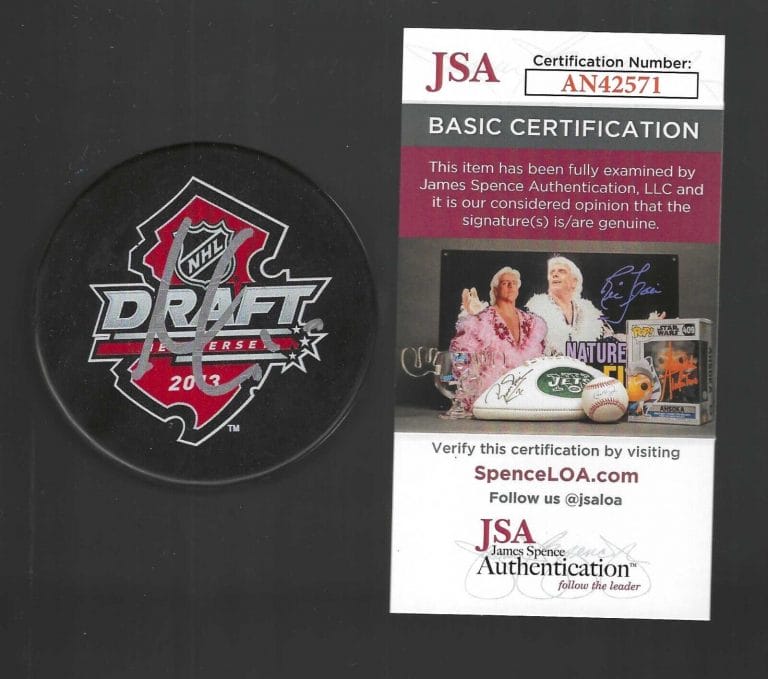 MAX DOMI SIGNED 2013 NHL DRAFT TORONTO MAPLE LEAFS PUCK JSA COA
 COLLECTIBLE MEMORABILIA