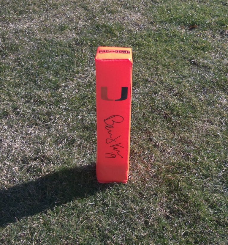 MIAMI HURRICANES BERNIE KOSAR SIGNED AUTOGRAPHED FOOTBALL PYLON COA! PROOF
 COLLECTIBLE MEMORABILIA