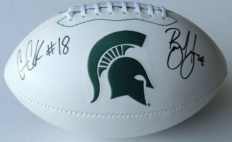MICHIGAN STATE CONNOR COOK & BRIAN HOYER SIGNED AUTOGRAPHED LOGO FOOTBALL COA!
 COLLECTIBLE MEMORABILIA