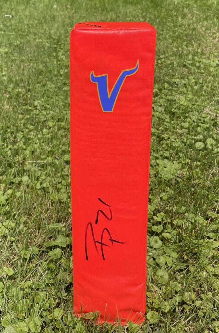 MINNESOTA VIKINGS #7 PATRICK PETERSON SIGNED AUTOGRAPHED FOOTBALL PYLON COA SKOL
 COLLECTIBLE MEMORABILIA