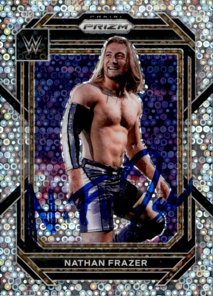 NATHAN FRAZER SIGNED 2023 PANINI PRIZM SILVER DISCO WWE NXT CARD #160
 COLLECTIBLE MEMORABILIA