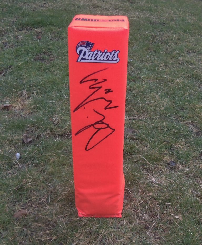 NEW ENGLAND PATRIOTS ADRIAN WILSON SIGNED AUTOGRAPHED FOOTBALL PYLON COA!!
 COLLECTIBLE MEMORABILIA