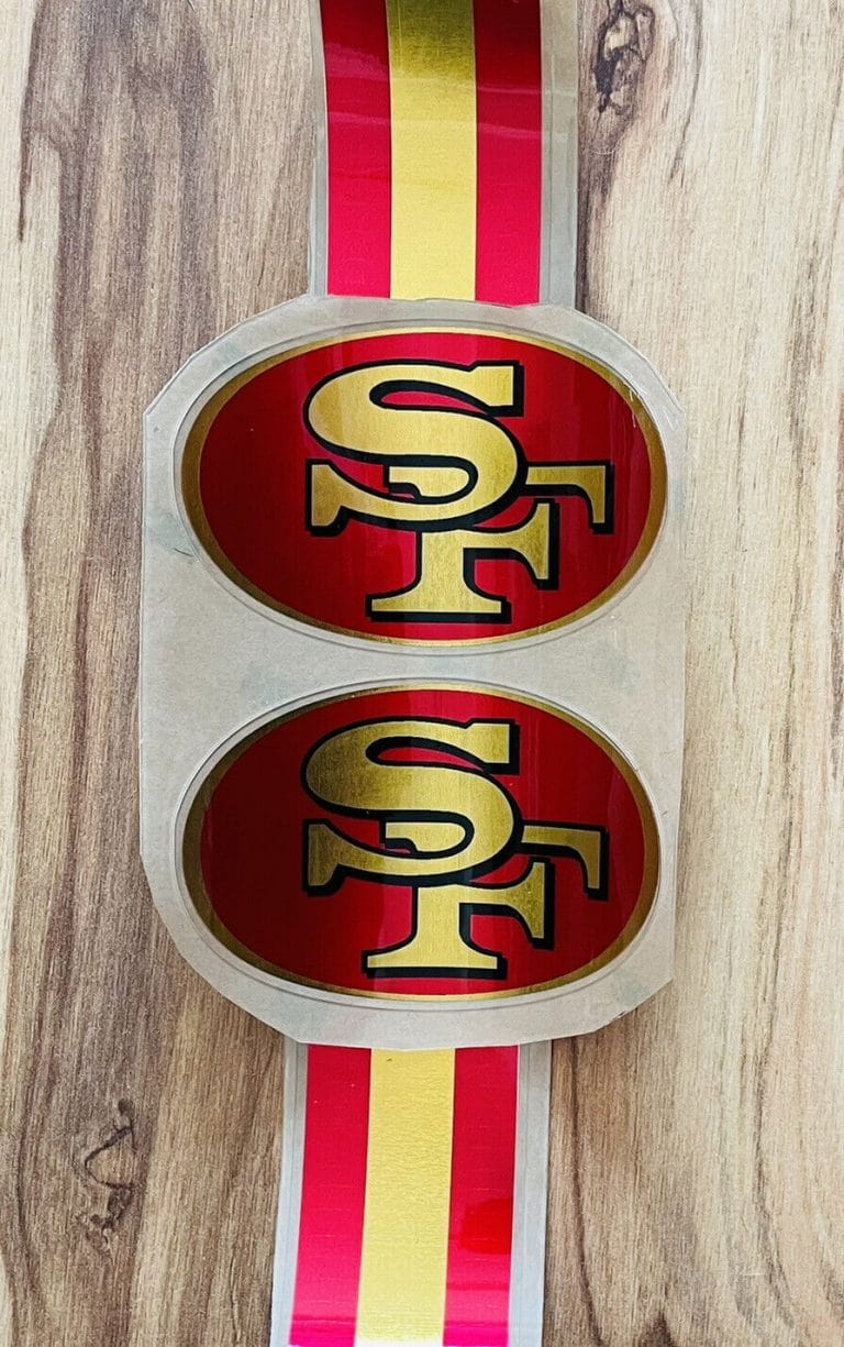 NEW SAN FRANCISCO 49ERS FOOTBALL MINI HELMET CHROME DECALS 3M HIGH QUALITY
 COLLECTIBLE MEMORABILIA