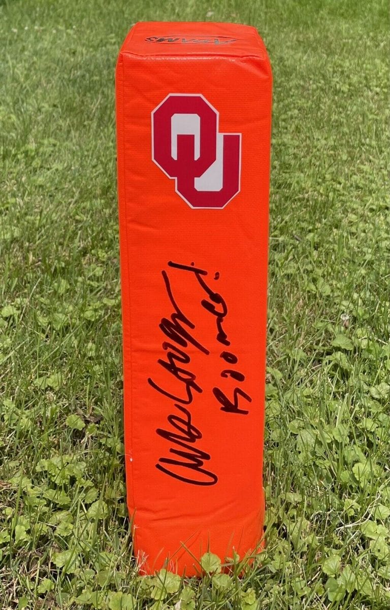 OKLAHOMA SOONERS #18 AUSTIN STOGNER SIGNED AUTOGRAPHED FOOTBALL PYLON COA
 COLLECTIBLE MEMORABILIA