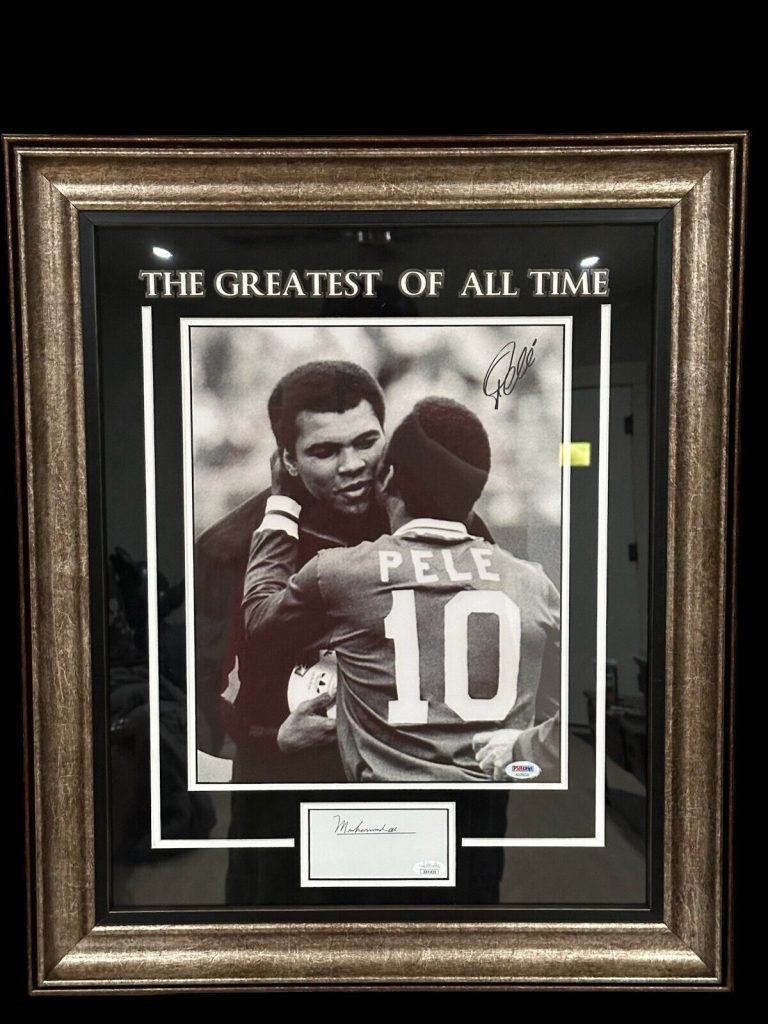 PELE EDSON ARANTES DO NASCIMENTO & MUHAMMAD ALI SIGNED AUTOGRAPH PHOTO PSA JSA COLLECTIBLE MEMORABILIA