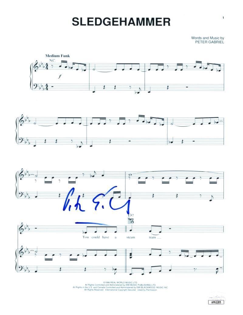 Peter Gabriel Genesis Signed Autograph Sledgehammer Sheet Music w/ JSA ...