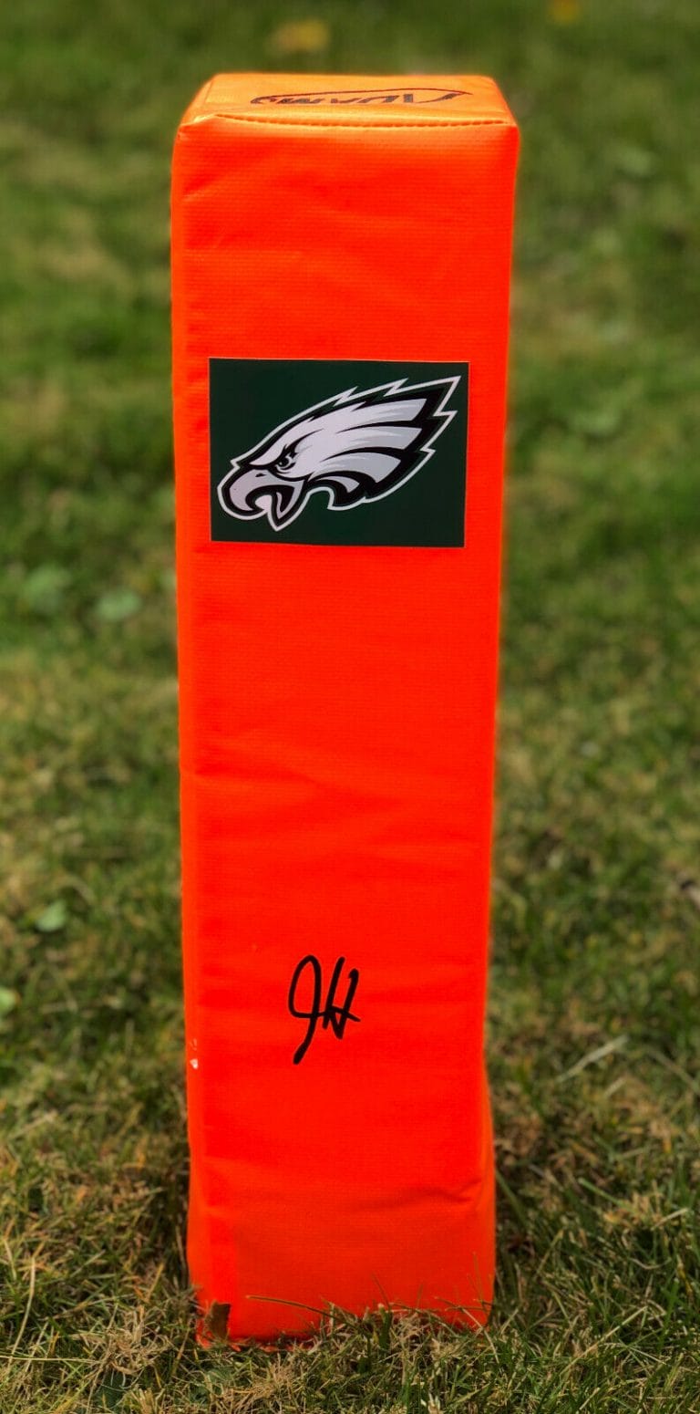 PHILADELPHIA EAGLES JORDAN HOWARD SIGNED AUTOGRAPHED FOOTBALL PYLON COA!
 COLLECTIBLE MEMORABILIA