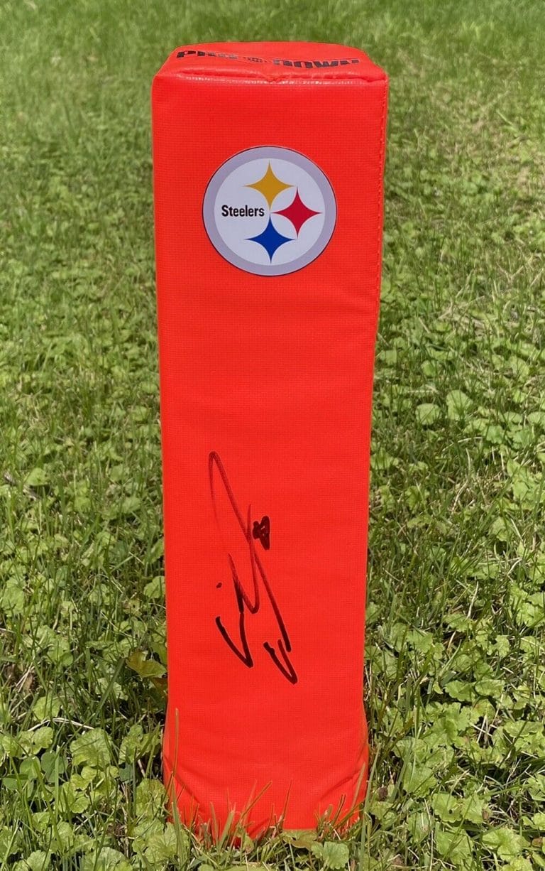 PITTSBURGH STEELERS #85 ERIC EBRON SIGNED AUTOGRAPHED FOOTBALL PYLON COA!
 COLLECTIBLE MEMORABILIA